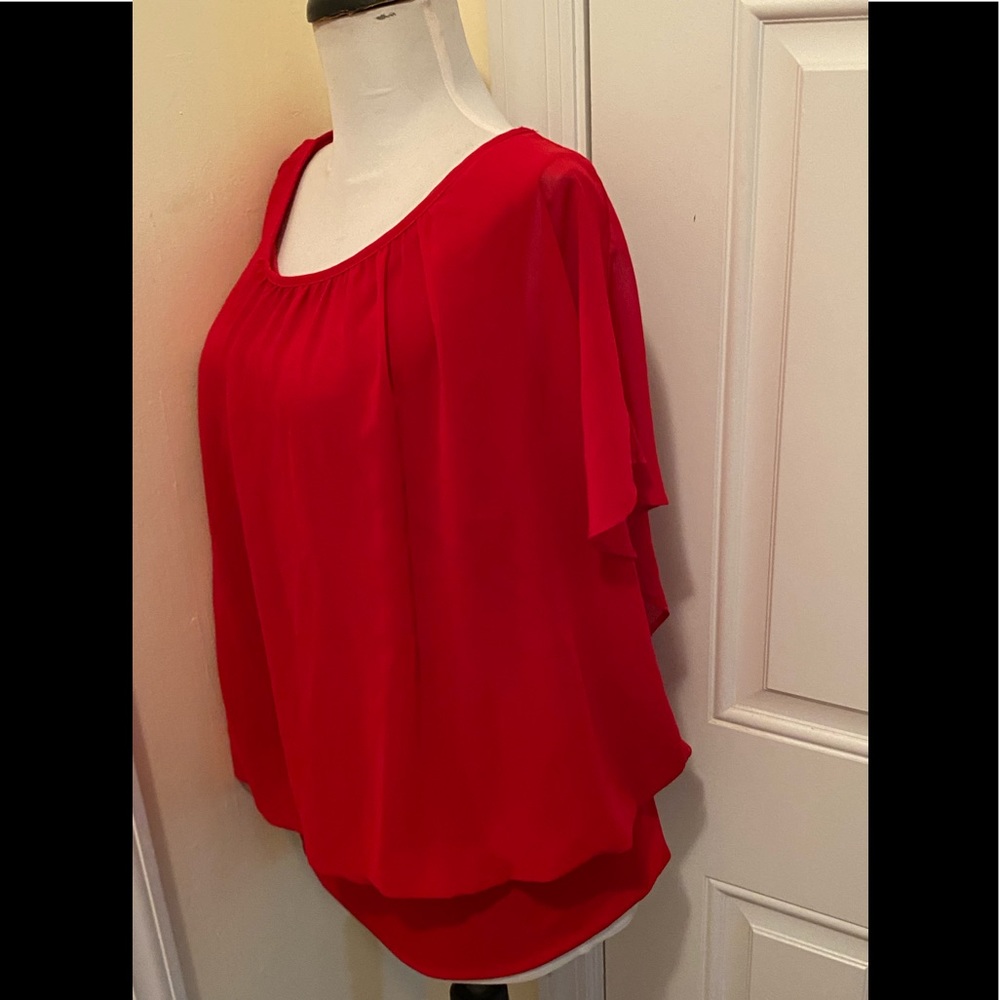 Jm Collection Red Flutter Sleeve Top Size M Nwt N… - image 2